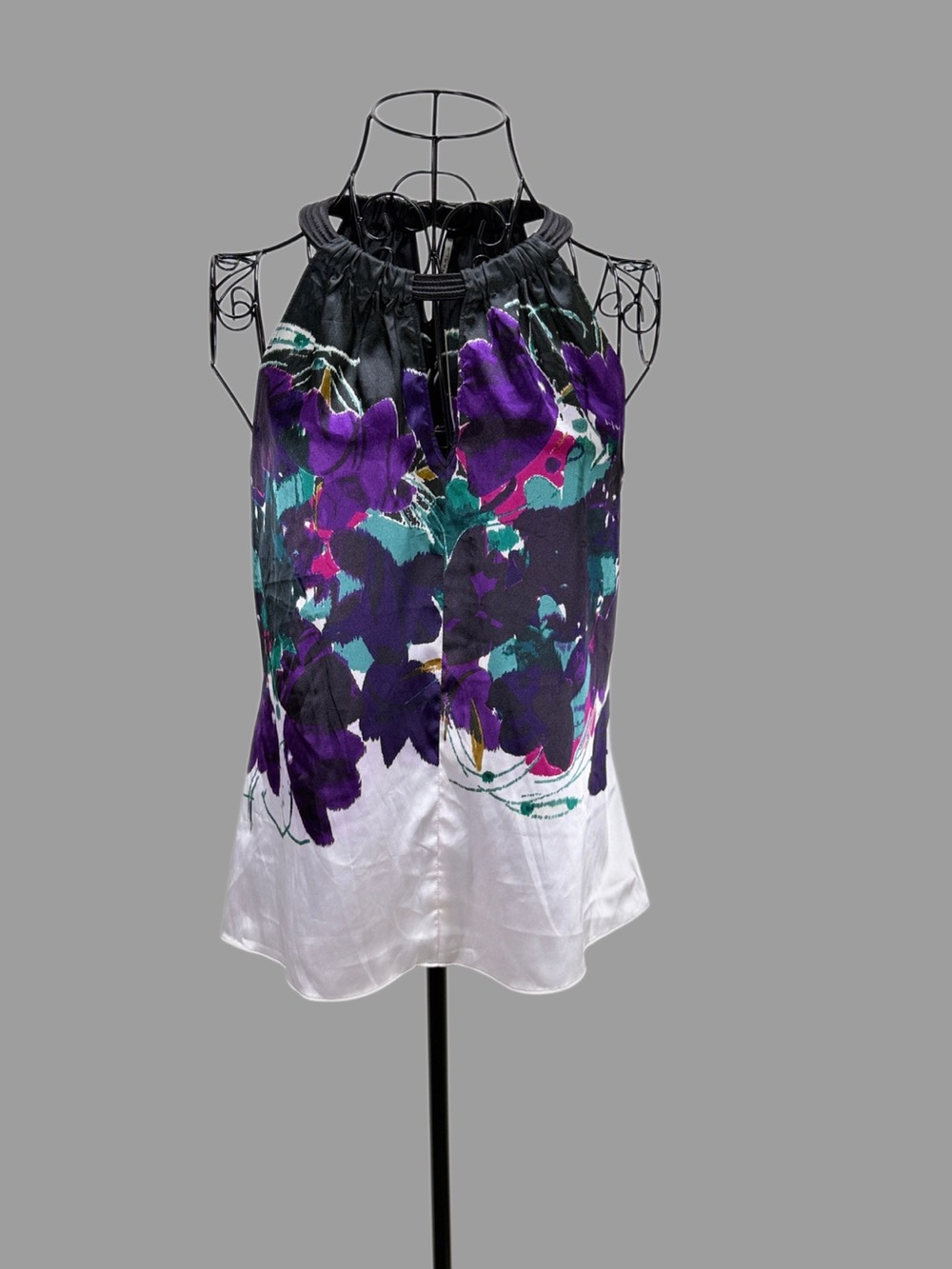 Tahari Purple, Teal and White Floral Halter Camisole